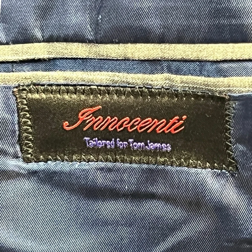 VTG‎ Innocenti Tom James Jacket 46 Grey Blue Pinstripe 2 Button Single Breasted